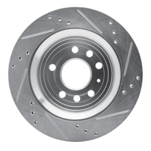Cadillac BLS Brake Rotor (1) - Rear Left - R1 Concepts - Drilled & Slotted - Silver - `03-`11